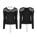 OT-500 PUNK RAVE  T-shirt Women Black Office Casual T-shirt lace transparent longsleeve t-shirt